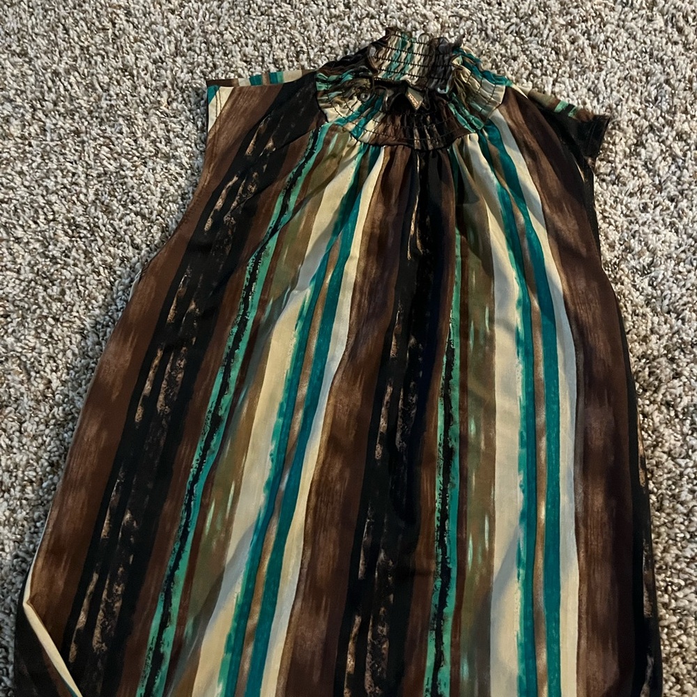 Striped Sleeveless Top in Brown and Teal